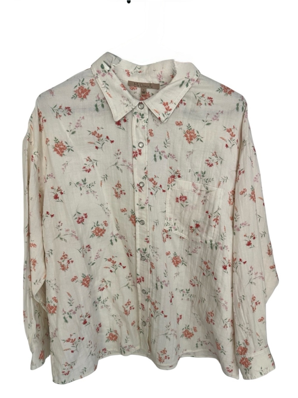 Relaxed Cream Floral Button-Down Shirt
